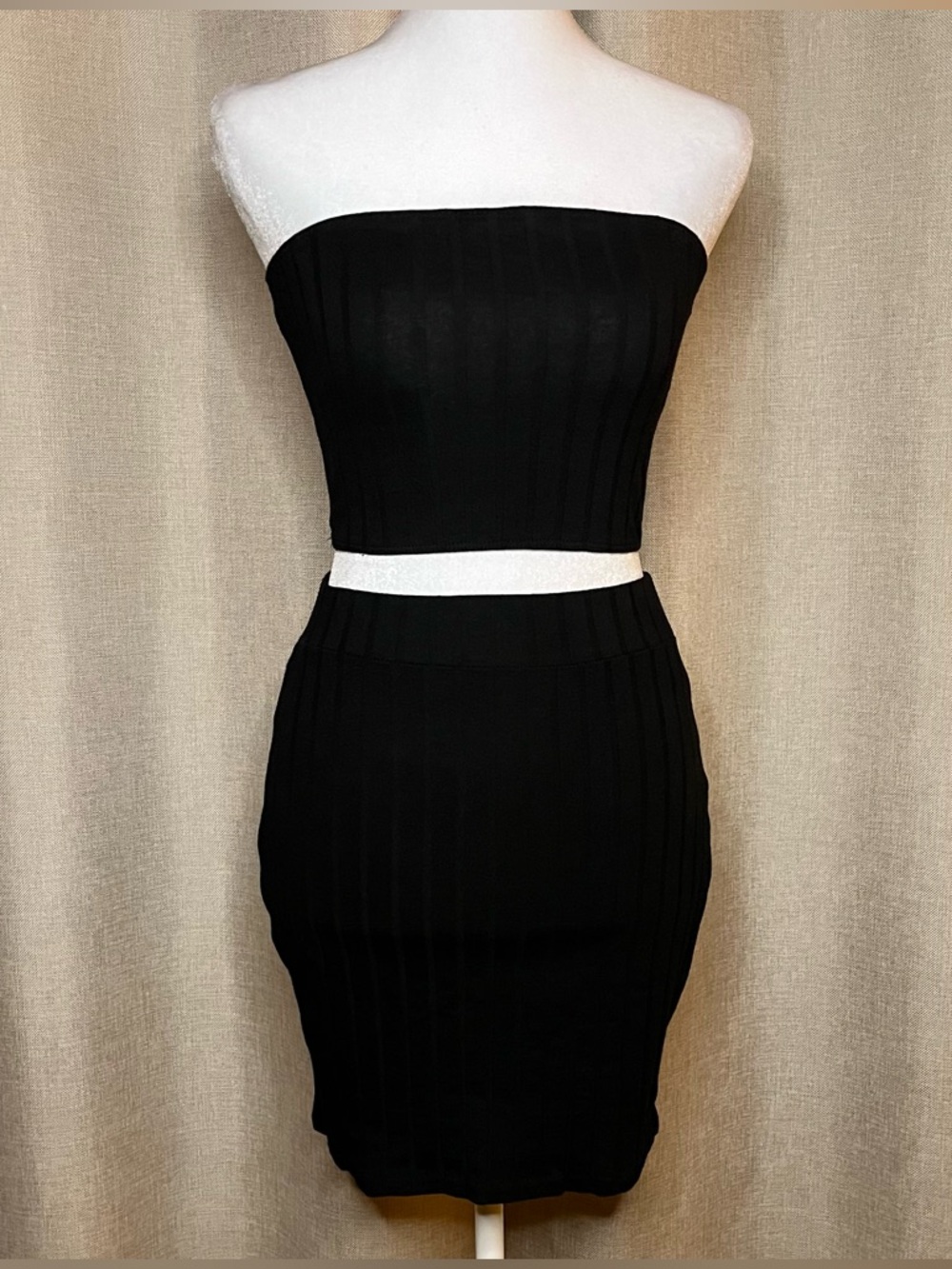 Unbranded Ribbed Bandeau Skirt Two-Piece Set Outfit Black Cropped Women’s Small